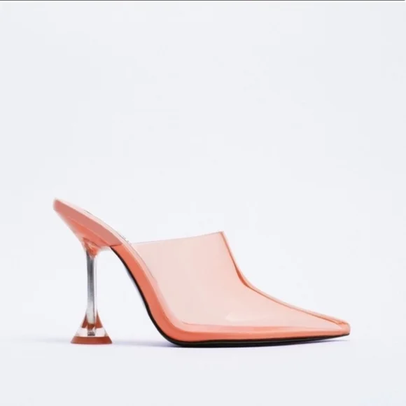 NWT ZARA HEELS CORAIL VINYL MULES POINTED TOE TRANSPARENT REF. 3838/810 - Picture 4 of 8